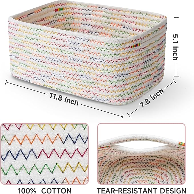 3-Pcs Shelf Baskets for Organizing, Closet Organizer Bins, Small Woven Baskets, Rope Toy Basket, Storage Basket for Shelves, 