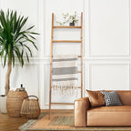 Blanket Ladder, 6-Tier Wooden Quilt Stand, Decorative Ladder Shelf, Leaning Shelf, Wall Leaning Blanket Ladder Towel Storage 