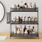 Vintage 3 Tier Spice Rack Organizer for Kitchen Counter, Bathroom Counter Organizer with Bonus Basket, 3 Tier Bathroom Counte