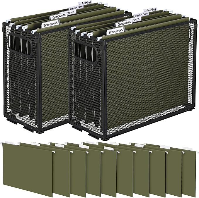 2 Pack Hanging File Holder, 10 Hanging Folders, Metal Mesh, Letter Size Folder Storage, Desktop Storage Cabinets, Office Scho