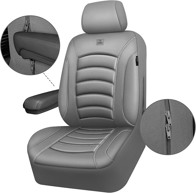 CAR PASS 3D Foam PU Leather Car Seat Covers, Universal Seat Covers Front 2 for Trucks SUV Sedan Automotive Seat Covers Armres