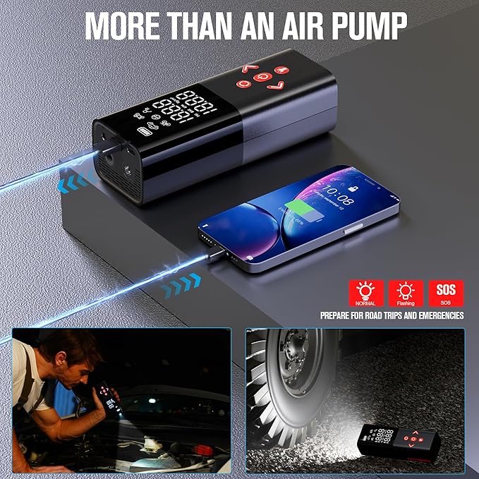 GOOLOO AP150 Tire Inflator Portable Air Compressor, 2X Faster 150PSI Cordless Air Pump for Car Tires with Auto-Shutoff, Portable Tire Pump with Digital Pressure Gauge for Car, Motorcycle,Bike, Ball