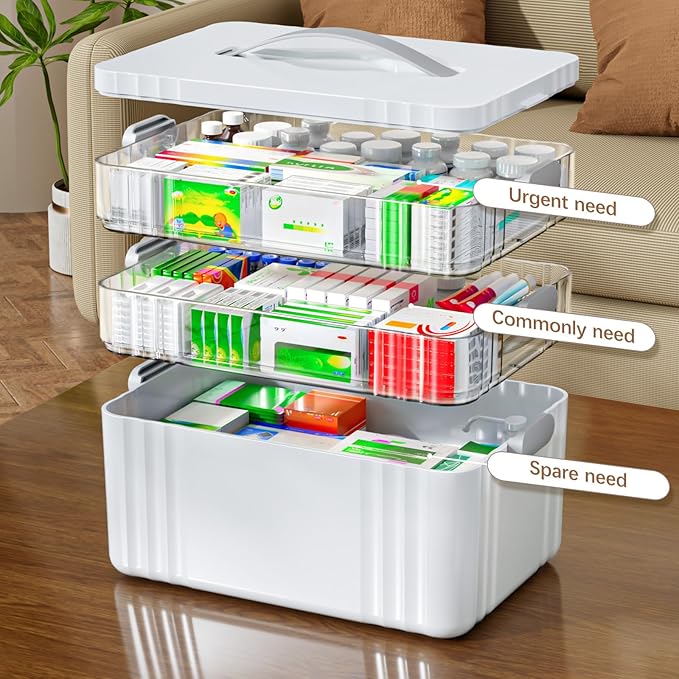 ARSTPEOE 3-Tier Medicine Organizer - Portable Medicine Cabinet with Plastic Handle, Multipurpose Medical Box, Pill Organizer,