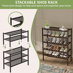 ROMGUAR CRAFT 3 Tier Bamboo Shoe Rack for Closet Free Standing Wood Shoe Shelf for Entryway Small Space Stackable 27"x11"x20"