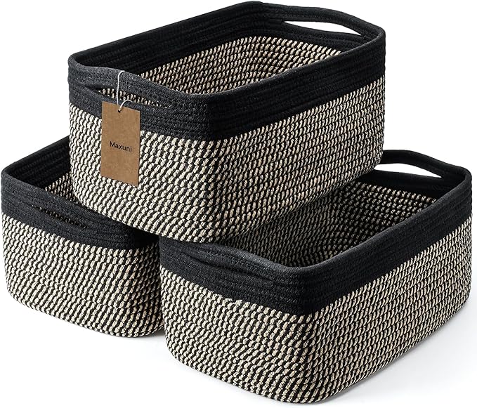 3-Pack Shelf Baskets for Organizing, Closet Organizer Bins, Small Woven Baskets, Rope Toy Basket, Storage Basket for Shelves,