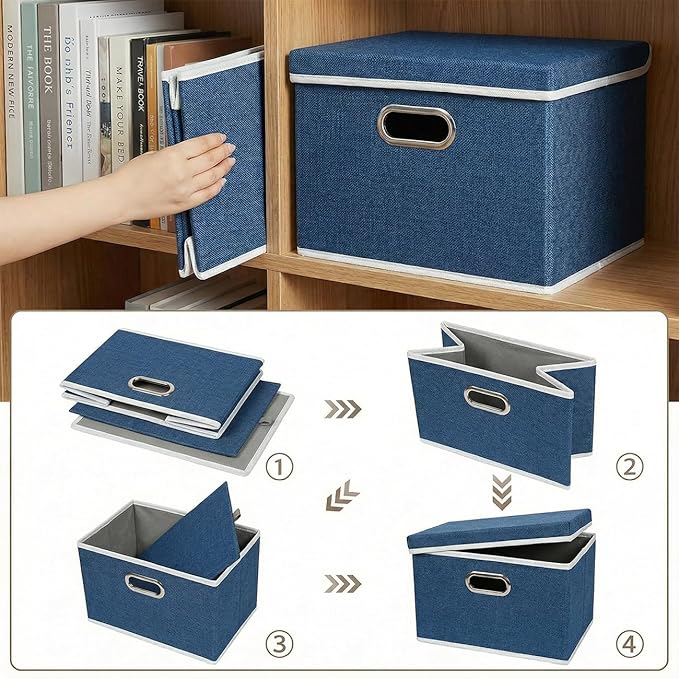 PRANDOM Storage Bins with Lids [3-Pack] Linen Fabric Foldable Storage Boxes Organizer Containers Baskets Cube with Cover for 