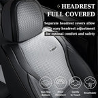 Coverado Car Seat Covers Full Set, Black Gray Seat Covers for Cars, Waterproof Nappa Leather Automotive Seat Covers with Lumb