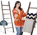 Blanket Ladder for Living Room and Bedroom, 5ft 8 inch, 6-Tier Wall Leaning Laminate Snag Free Construction (Rustic Hickory) 