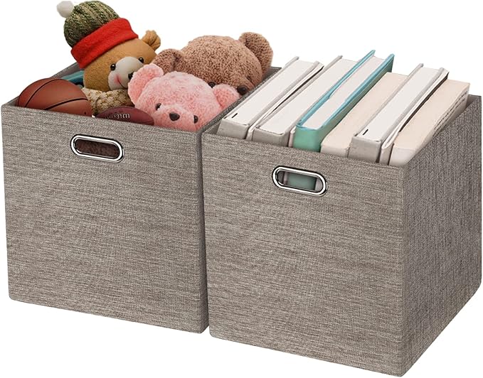Foldable Storage Bins,13×13 Storage Cubes Basket Containers for Shelf Cabinet Bookcase Boxes,Thick Fabric Drawers - Set of 2,