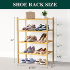 Smiry Bamboo Shoe Rack for Closet, 4 Tier Small Wooden Stackable Shoe Organizer, Free Standing Shoes Storage Shelf for Entryw