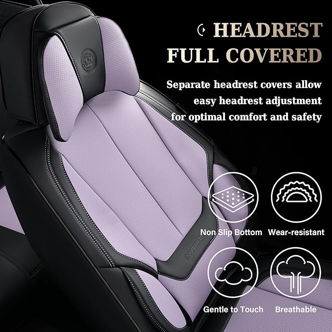 Coverado Universal Seat Covers Front, 2-Pack Universal Seat Covers for Cars, Waterproof Nappa Leather Car Seat Covers with He