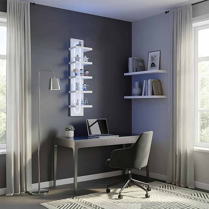 Exclusive U-Shaped 5-Tier Compact Narrow Wall Shelf Unit with RGB Lighting, Modern Vertical Shelf for Vanity, Ideal for Anime