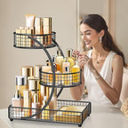 HBlife Makeup Organizer for Vanity, 3 Tier Metal Bathroom Countertop Organizers Skin Care Storage, Bathroom Counter Shelf Ski