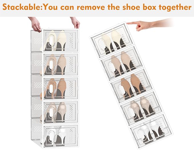 SIMPDIY Shoe Storage, 12 Pack Shoe Organizer for Closet, Shoe Boxes Clear Plastic Stackable Shoe Containers with Lids for Siz