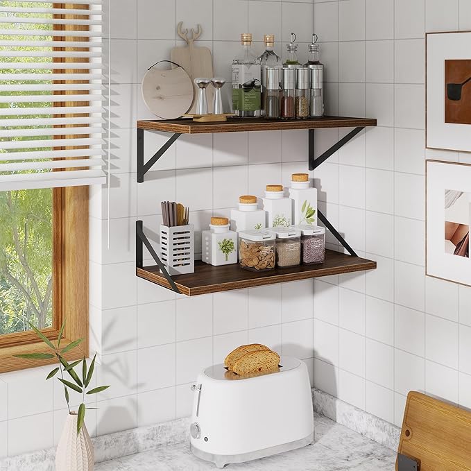 Deep Floating Shelves,24" Wx10 D Floating Shelf for Wall Set of 2,Hanging Storage Shelf with Metal Brackets,Wide Display Wall