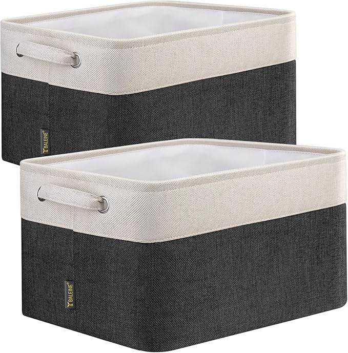 BALEINE 2 Pack Fabric Closet Storage Bins for Shelves, Linen Closet Organizers and Storage, Decorative Baskets for Organizing