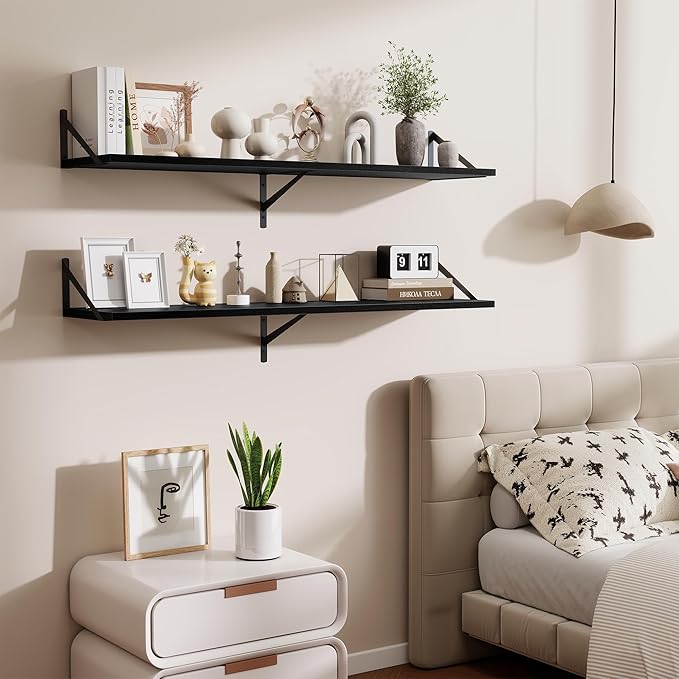 48inch Floating Shelves for Wall,10" Deep Floating Shelves with Metal Brackets,Wall Mounted Hanging Floating Shelf,Wide Displ