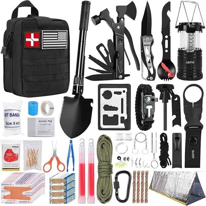 171PCS Survival First Aid Kit with Survival Gear, First Aid Supplies, Emergency Tent, and MOLLE Nylon Bag, Ideal for Car, Tra