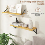 Axeman 24 Inch Floating Shelves | 8 Inch Deep Oak Wall Shelves Set of 2 | 24W x 8D Rustic Wood Shelves for Bookshelf Living R