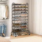 STORAGE MANIAC 10-Tier Expandable Shoe Rack, 44 Pairs Tall Vertical Shoe Rack, Heavy-Duty Metal Adjustable Shoes Organizer fo