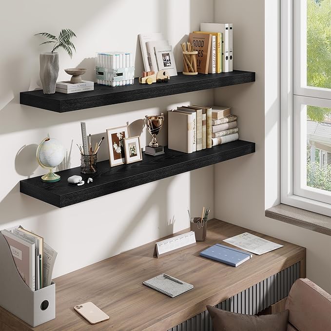 Fun Memories 10 Inch Deep Shelves, Floating Shelves for Wall 48 Inches Long, Wood Floating Shelves for Wall, Large Storage Sh