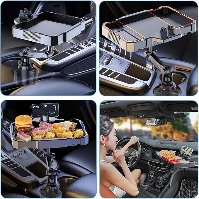 5 in 1 Car Cup Holder Tray Expander, Detachable Food Table Tray with Solid Base, 7.9~9.8 inch Expandable Car Travel Cup Coffe