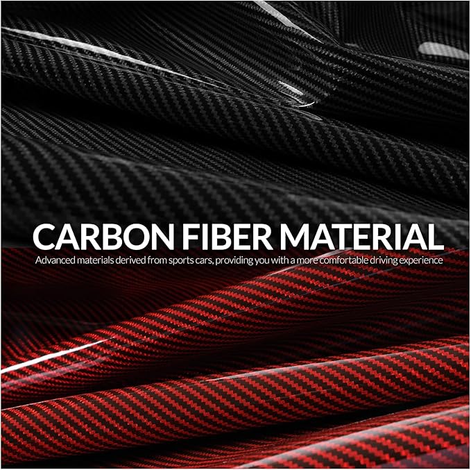 Car Steering Wheel Cover Set Bright Carbon Fiber Wrap Non-Slip 3pcs Steering Wheel Accessories 14.5-15 inch Universal (Black Red)