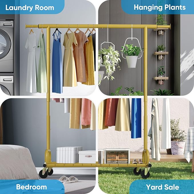 HOKEEPER Clothing Rack Gold Clothes Rack Heavy Duty Garment Rack for Hanging Clothes 525LBS Commercial Clothing Racks with Wh