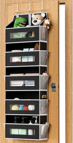 5 Tier Over The Door Organizer - Large Capacity Behind Door Hanging Shelves with 10 Mesh Pockets and Clear Windows, Closet Or