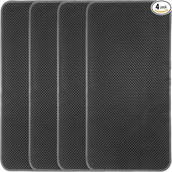 HARFINGTON 4pcs Car Dashboard Anti-Slip Mat 10.6" x 6" Universal Sticky Dash Pad Grid Pattern Washable Reusable Car Non-Slip 