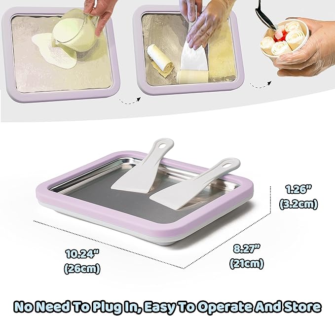 Ice Cream Roll Maker Rolled Ice Cream Machine, Sweet Spot Pan, Instant Cold Plate, Ideal for Making Rolled Ice Cream Soft Serve Slushies Frozen Yogurt Sorbet and Gelato (Lavender)