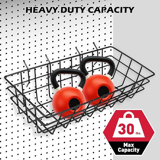 5-Piece Pegboard Baskets Set - Heavy Duty Peg Board Organizer Accessories Bin Set, Premium Black Metal Wire Baskets Tool Shel
