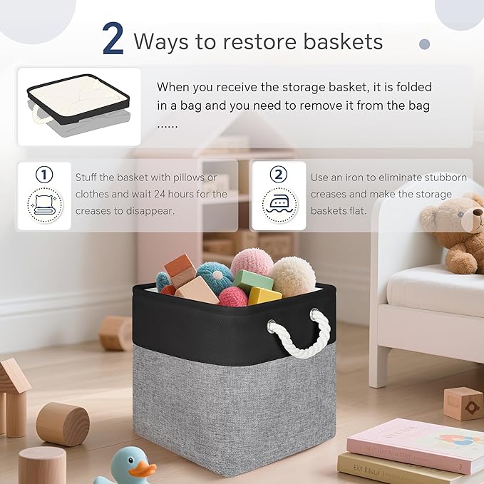 FinishingBo Fabric Cubes Storage Basket, 6 Pack 11x11 in with Handles Cube Storage Bins, for Shelves, Home, Office Organizers