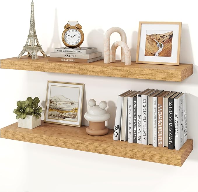 Floating Shelves for Wall, 9.3" Deep Wall Mounted Wood Shelves for Bathroom, Bedroom, Living Room, Kitchen, Hanging Shelf for