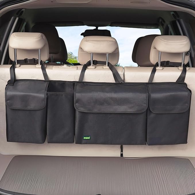 PIDO Hanging Trunk Organizer, Backseat Trunk Organizer for SUV, Hanging Car Storage Bag with Large Pockets for Sedan, Truck, V
