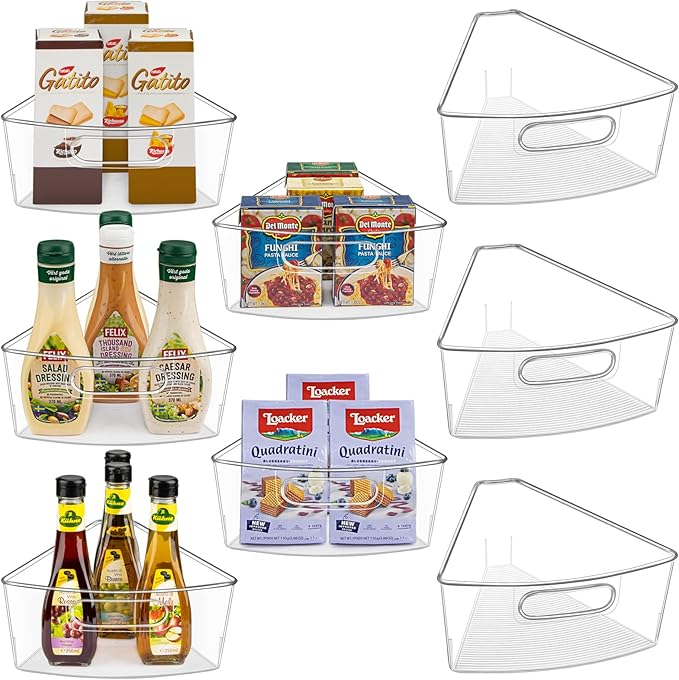 Lazy Susan Cabinet Organizer Bins for 26"/ 28"/ 32" Diameter Corner Organizer, Plastic Cabinet Storage Bin, 1/8 Wedge - Food 
