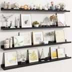 Fun Memories Picture Ledge Shelf, Black Floating Shelves Set of 4, 48 Inch Picture Shelves for Wall with Ledge, Large Nursery