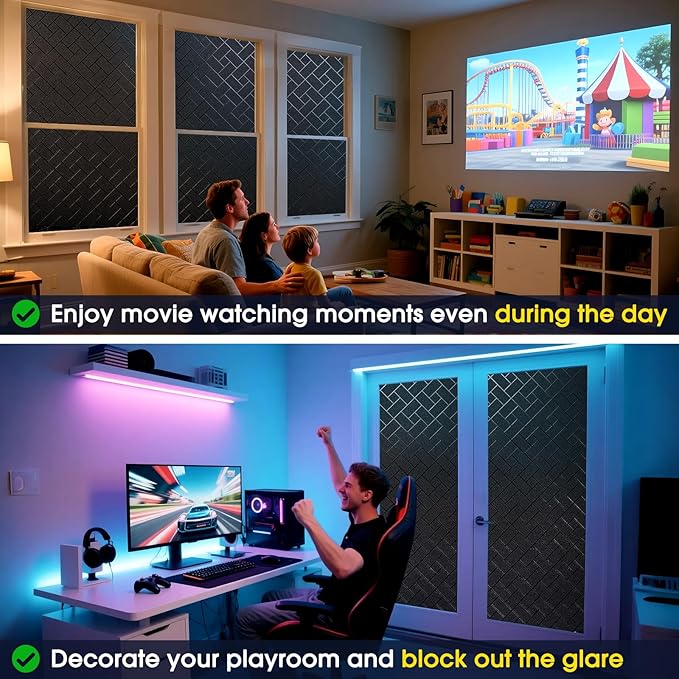 Coavas Total Blackout Window Privacy Film 100% Light Blocking & UV Protection, Static Cling Frosted Privacy Cover No Glue Heat Control Room Darkening Shade for Bedroom, Nursery,17.5 x 78.7 inches