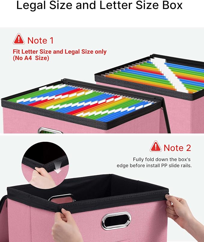 Oterri 2 Pack Large File Organizer Boxes with Lids, File Box with Mesh Pockets, Document Organizer Box for Legal/Letter Size 