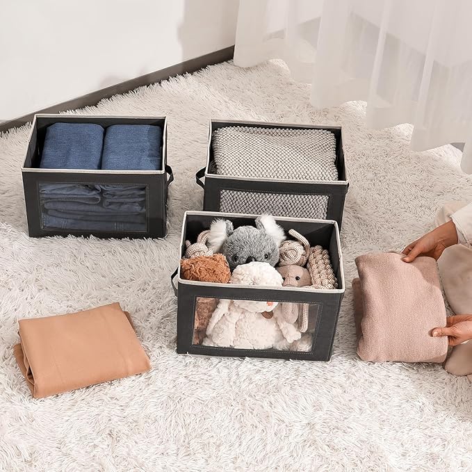 Homsorout Storage Bins with Lids - Fabric Storage Boxes with Lids, Collapsible Storage Bins with Window, Decorative Closet Or