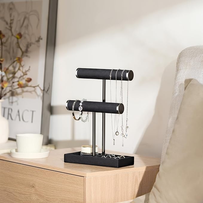 bussdis 2 Tier Bracelet Holder Display - Detachable T Bar Black Velvet Bracelet Holder, Jewelry Holder Organizer for Bracelet