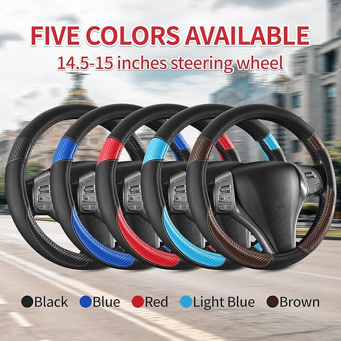 Non-Slip Car Nappa Leather Steering Wheel Cover,Universal Car Accessories Women Men Fit 14" 1/2-15" Suvs/Vans/Sedans/Cars/Tru