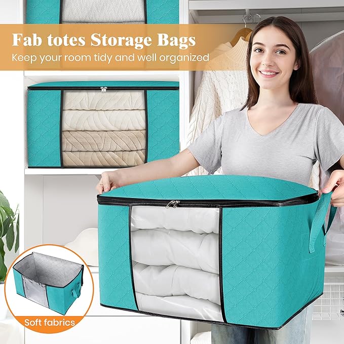 Fab totes Storage Bags,Clothes Blanket Storage Bins Foldable Closet Organizers with Reinforced Handle for Home Dorm Storage a