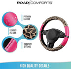 Road Comforts Leopard Steering Wheel Cover for Women, Cute Anti-Slip Microfiber Leather, Universal Fit 14.5-15 Inch Round Ste