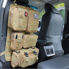 tactical car seat back organizer and storage truck seat covers with a Molle Vehicle Panel and 5 Different Size Molle Pouches for most models such as Jeep,SUV,Pickup(Khaki)