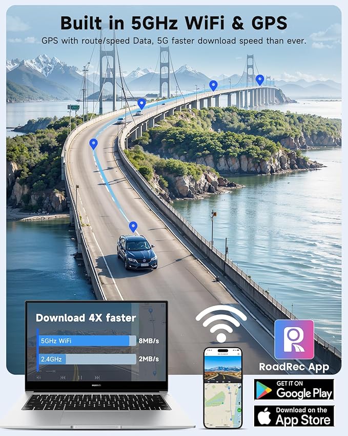 SARMERT 4K 3 Channel Dash Cam, Dash Cam Front and Rear C3, Free 64GB Card, 4K+1080P+1080P Dashcam, G-Sensor, WDR, APP, 5G WiF