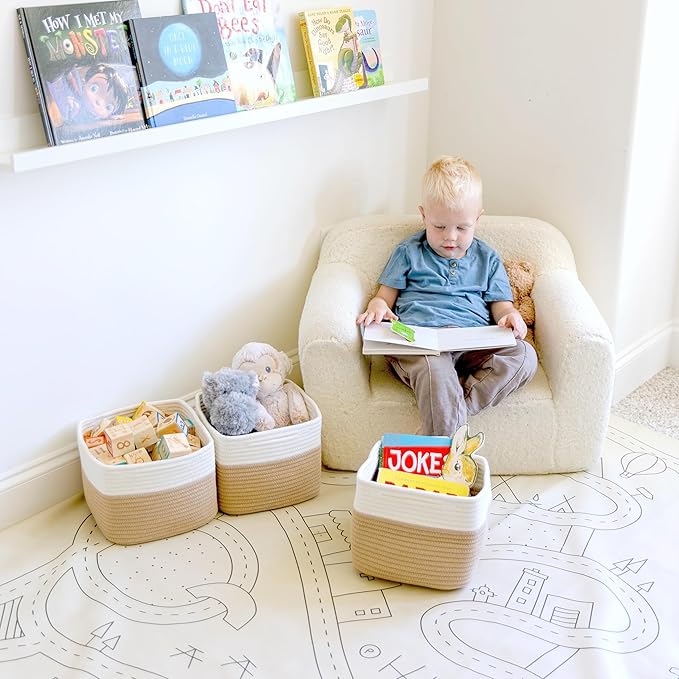 NaturalCozy Storage Cubes 9”x9”x7”Cotton Rope Woven Baskets for Organizing 3-Pack | 9 Inch Cube Storage Bin | Small Basket fo