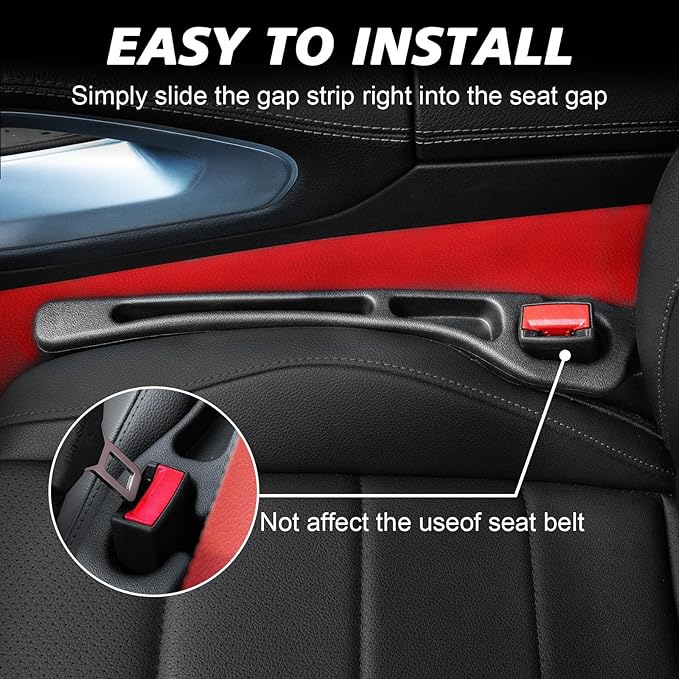 Car Seat Gap Filler 2 Pack, Built-in Storage Slot & Seat Belt Pass-Through Design, No-Readjust Gap Blocker Organizer for SUV Truck Sedan, Universal Fit Car Interior Accessories