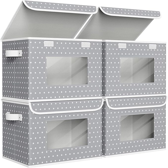 Univivi Fabric Foldable Storage Boxes [4-Pack] Large Collapsible Stackable Storage Bins with Lids, Closet Organizers and Stor