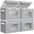 Univivi Fabric Foldable Storage Boxes [4-Pack] Large Collapsible Stackable Storage Bins with Lids, Closet Organizers and Stor